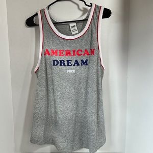 Pink Victoria’s Secret American dream gray tank top size large red white blue